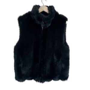 Coaco NY reversible black faux fur pocket zipper vest